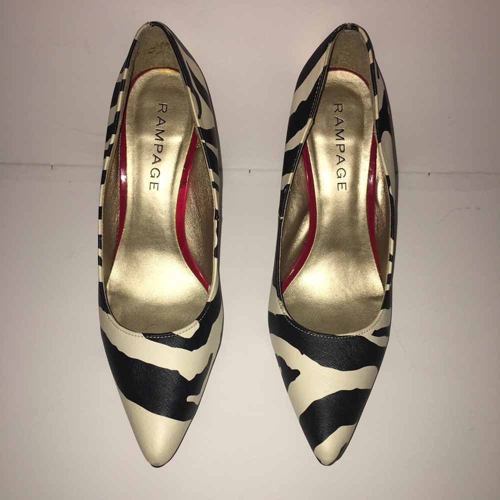 Rampage zebra print pumps with red shiny heels